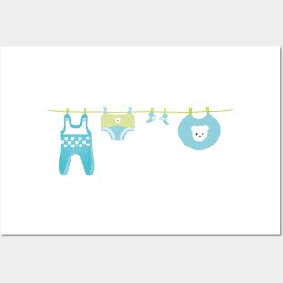 Baby newborn announcement card, baby boy blue, green Posters and Art